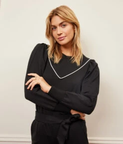 The Softest French Terry Contrast Puff-Sleeve Pullover - Sea Urchin & White Sand 9 The Softest French Terry Contrast Puff-Sleeve Pullover - Sea Urchin & White Sand -Summersalt Shop 1 ModelFront 4edafc9d 35b9 4f3d a81f efef2baa40ae