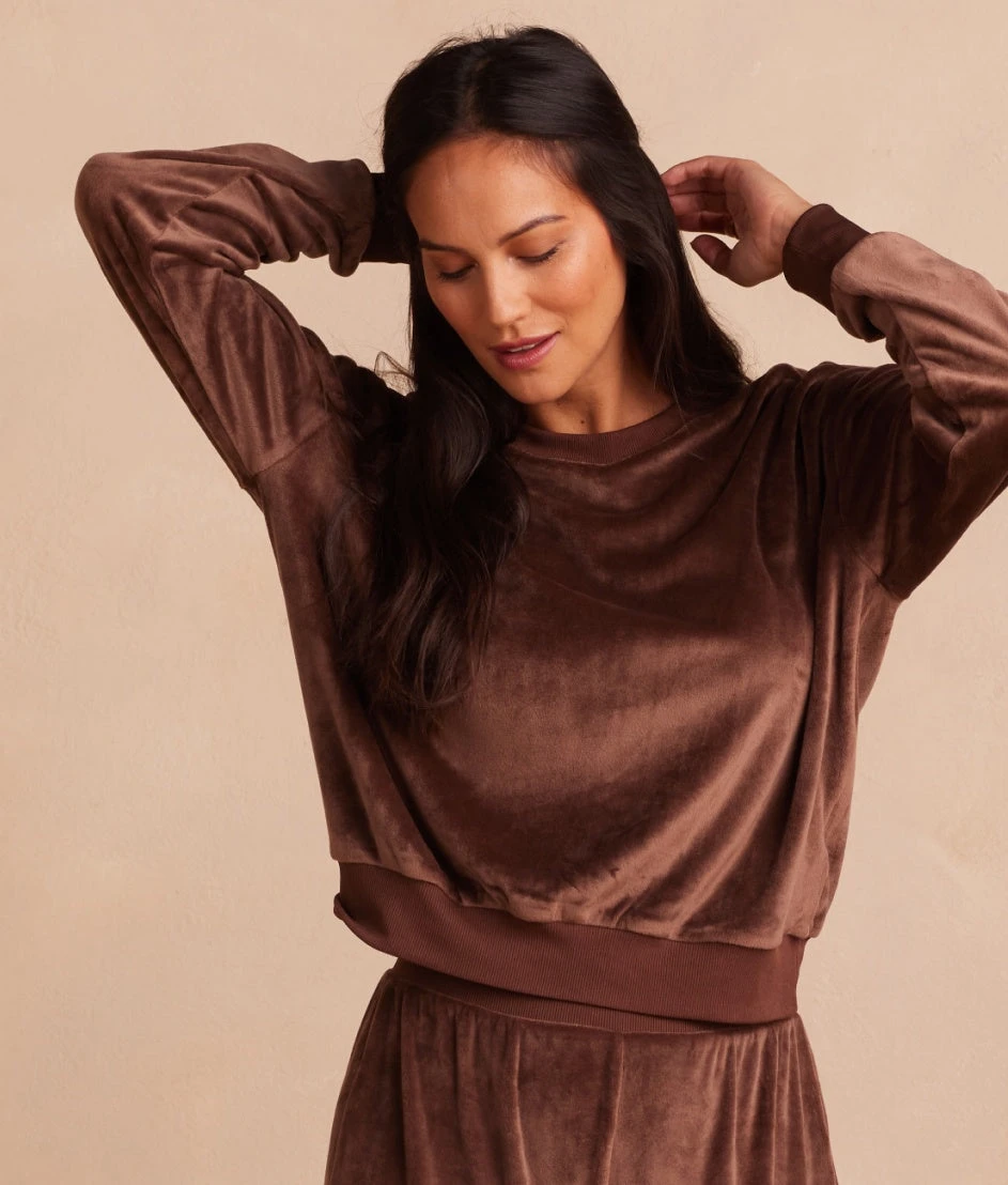 The Plush Velour Relaxed Crew - Chocolate 1 The Plush Velour Relaxed Crew - Chocolate