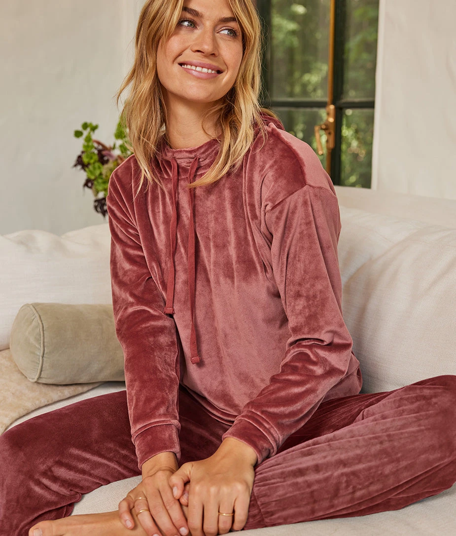 The Plush Velour Hoodie - Rosewood 1 The Plush Velour Hoodie - Rosewood