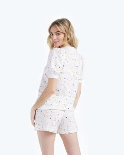 The Softest French Terry Puff Short Sleeve Top - Paint Splatter In White Sand -Summersalt Shop 2 ModelBack 212033e9 f067 4d14 916c cdce7f4be60f