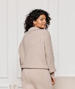 The Coziest Cashmere Blend Ribbed Half-Button Sweater - Toffee -Summersalt Shop 2 ModelBack 6c10db16 b4e0 4ddc ad1b 0da71ab64b6a