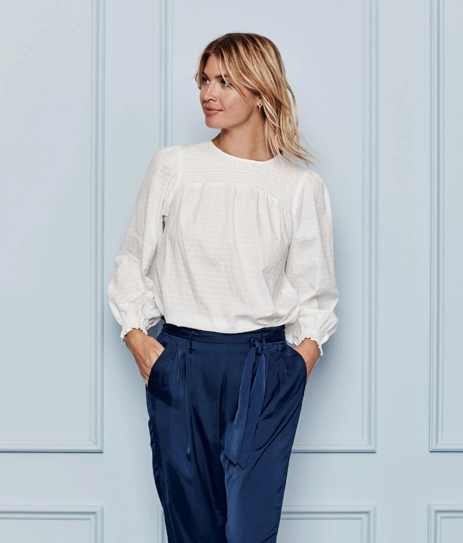 The Perfect Smocked Cotton Top - White Sand 2 The Perfect Smocked Cotton Top - White Sand - Image 2