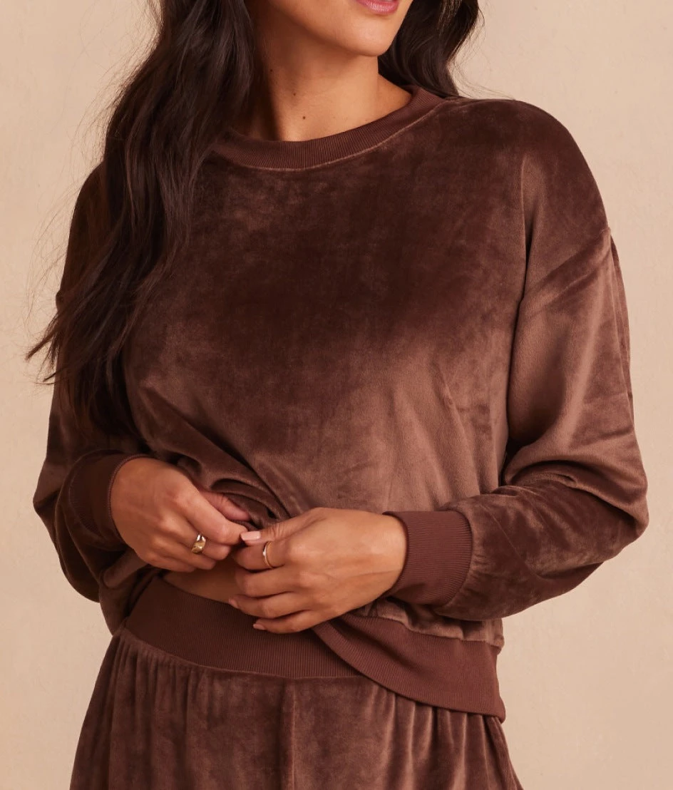 The Plush Velour Relaxed Crew - Chocolate 2 The Plush Velour Relaxed Crew - Chocolate - Image 2