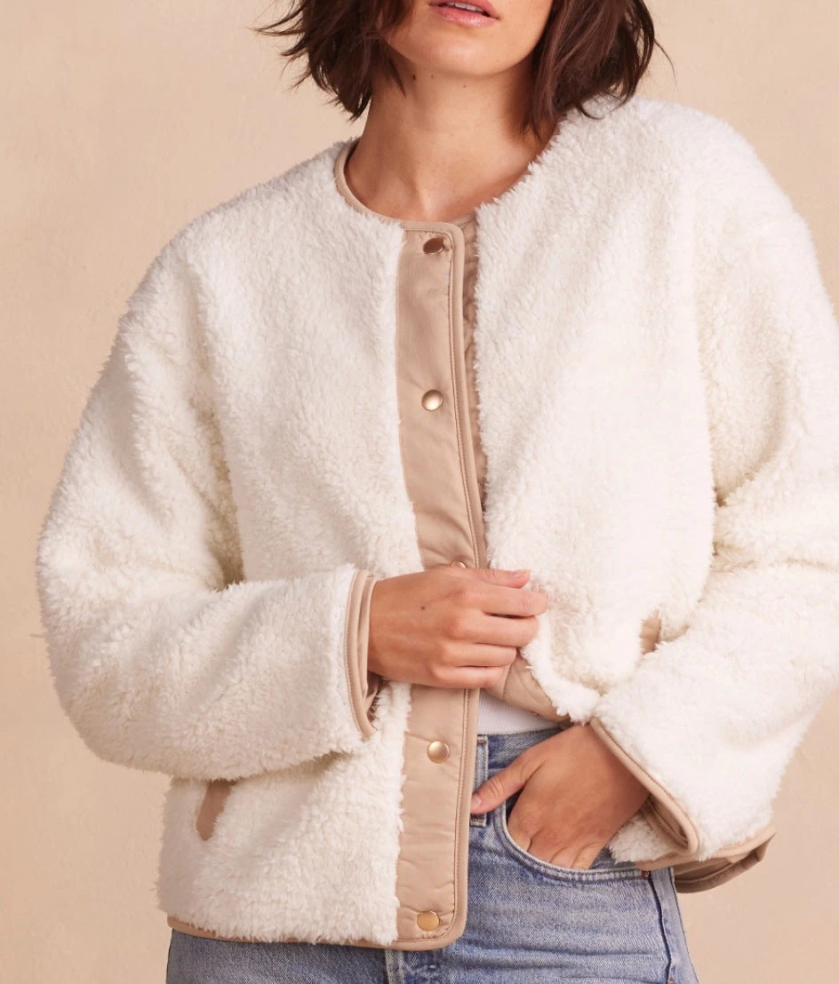 The High Pile Short Sherpa Jacket - White Sand & Moonlight