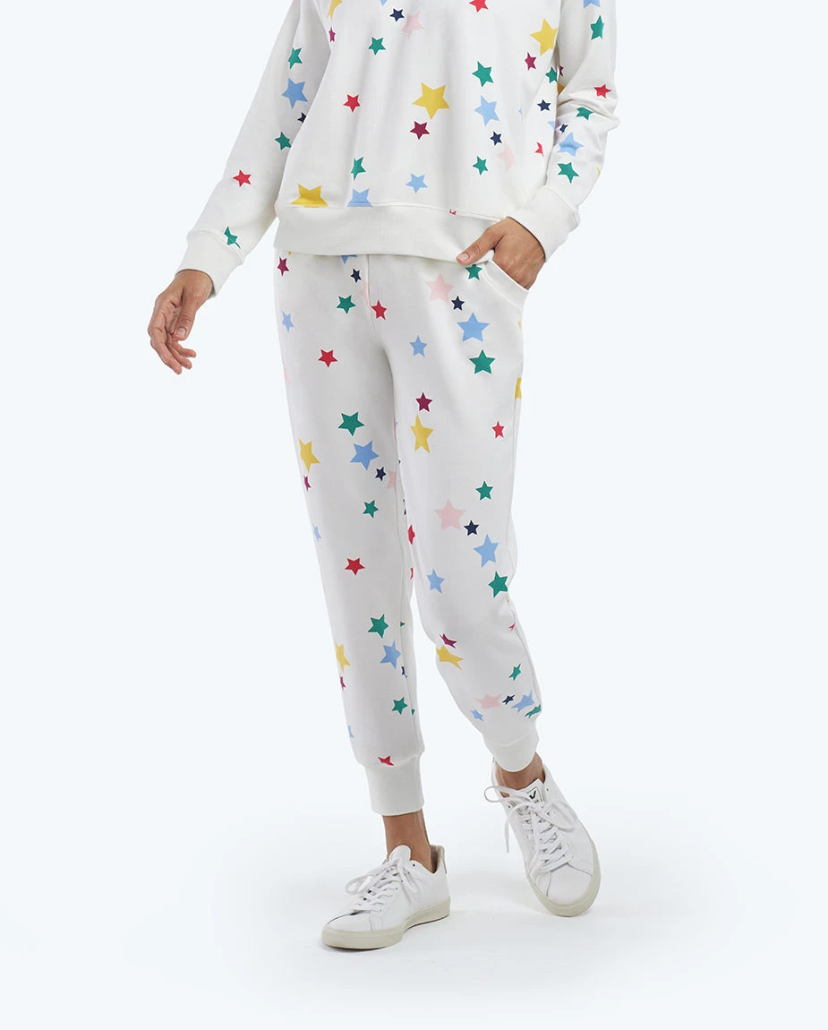 The Softest French Terry Jogger - Scatter Stars In White Sand 6 The Softest French Terry Jogger - Scatter Stars In White Sand - Image 6