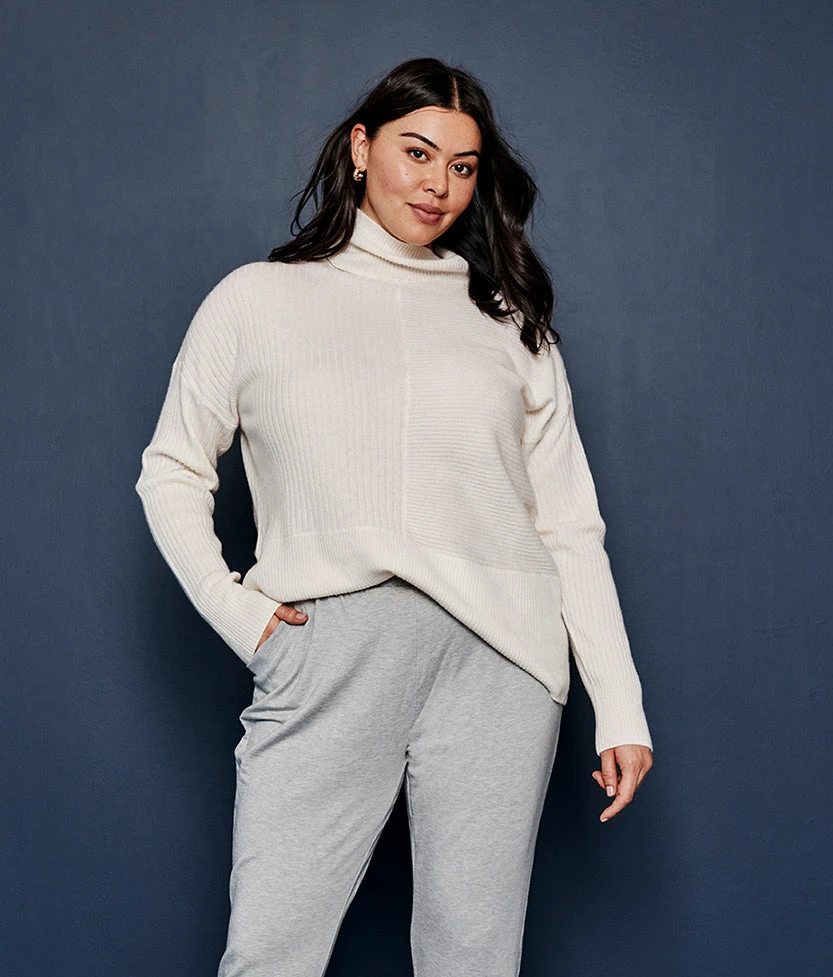The Luxe Cashmere Blend Funnel Neck Sweater - White Sand 3 The Luxe Cashmere Blend Funnel Neck Sweater - White Sand - Image 3