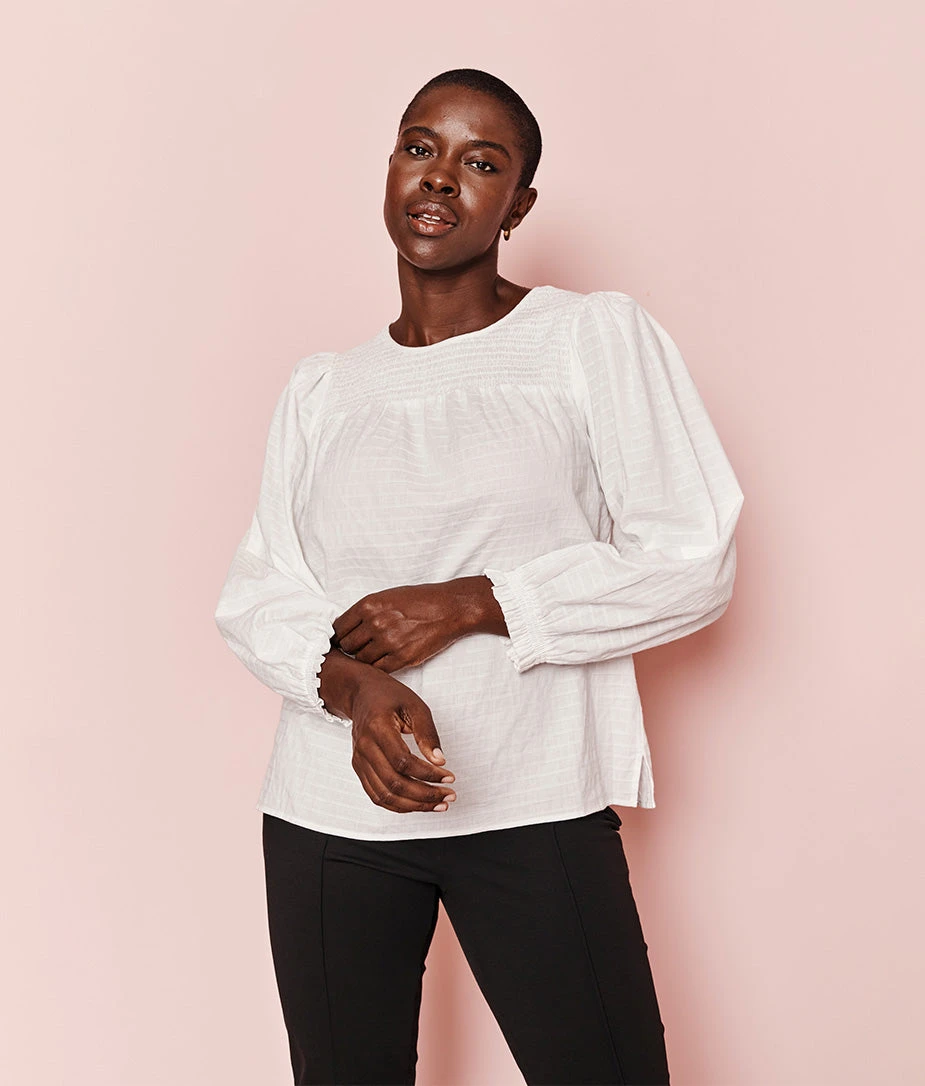 The Perfect Smocked Cotton Top - White Sand 4 The Perfect Smocked Cotton Top - White Sand - Image 4