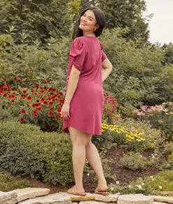 The Luxe Pima Twist-Sleeve T-Shirt Dress - Currant -Summersalt Shop 3 ModelFullBody cf5b5579 cbb2 457a 8c2e 55a67e0280fd