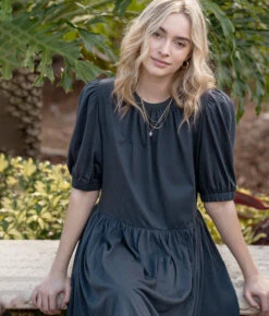 The Luxe Pima Puff-Sleeve Mini Dress - Midnight -Summersalt Shop 3 ModelFullBody d32318c5 443c 4bc7 9dd3 631c2a7badac