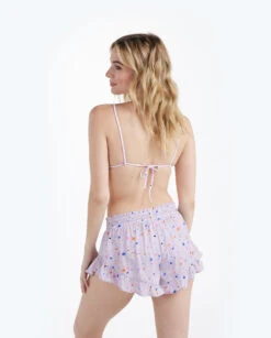 The Silky Ruffle Shorts - Paint Splatter In Lilac -Summersalt Shop 3 ModelFullBody ee0c0eda ade5 4398 a99a 36f32b60f361