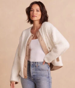 The High Pile Short Sherpa Jacket - White Sand & Moonlight -Summersalt Shop 3 High Pile Short Sherpa Jacket White Sand Moonlight