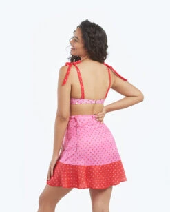 The Short Beach To Brunch Wrap Skirt - Square Dot In Flamingo & Hibiscus -Summersalt Shop 4 ModelDetailBack 8e980827 8d21 419d a079 309e82728cae