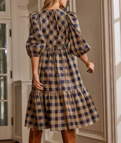 The Tiered Midi Dress - Buffalo Check In Midnight & Toffee -Summersalt Shop 4 ModelDetail 22246e28 7554 4215 b2b2 bee7b818915e