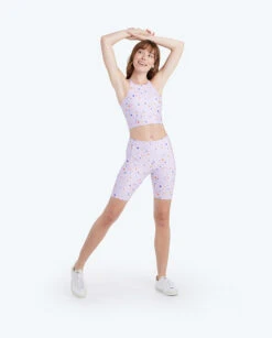 The Do-It-All High Rise Biker Shorts - Paint Splatter In Lilac -Summersalt Shop 4 ModelDetail bad60923 b1bf 438e 9bd2 8662a7ec3ee4