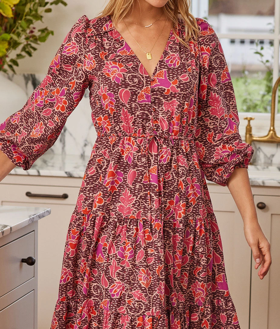 The Countryside Poplin Button Down Midi Dress - Vineyard Blooms In Pinot 1 The Countryside Poplin Button Down Midi Dress - Vineyard Blooms In Pinot