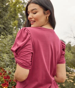 The Luxe Pima Twist-Sleeve T-Shirt Dress - Currant -Summersalt Shop 5 ExtraProductShot 37a14165 e0ae 43df 8e8c f8806bcd8051