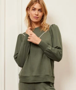 The Softest French Terry Contrast Puff-Sleeve Pullover - Olive & White Sand 11 The Softest French Terry Contrast Puff-Sleeve Pullover - Olive & White Sand -Summersalt Shop 5 ExtraProductShot 9270bed4 fb95 4546 90b4 4d40fd7c7c52