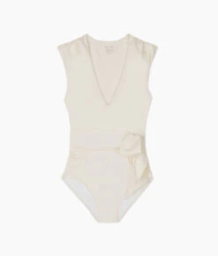 The Breaker Belted One-Piece - White Sand -Summersalt Shop Belted Cap Sleeve One Piece White Sand FLAT