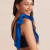 The Bow-Shoulder Ruched Sidestroke Bikini Top - Pacific & Deep Sea