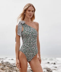 The Long Torso Bow-Shoulder Ruched Sidestroke - Twilight Floral In Olive -Summersalt Shop Bow Shoulder Ruched Sidestroke Twilight Floral in Olive 3 3e7eef87 a299 4d89 879a 1e40989b3ba4