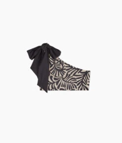 The Bow-Shoulder Ruched Sidestroke Bikini Top - Abstract Palm In Sea Urchin & White Sand