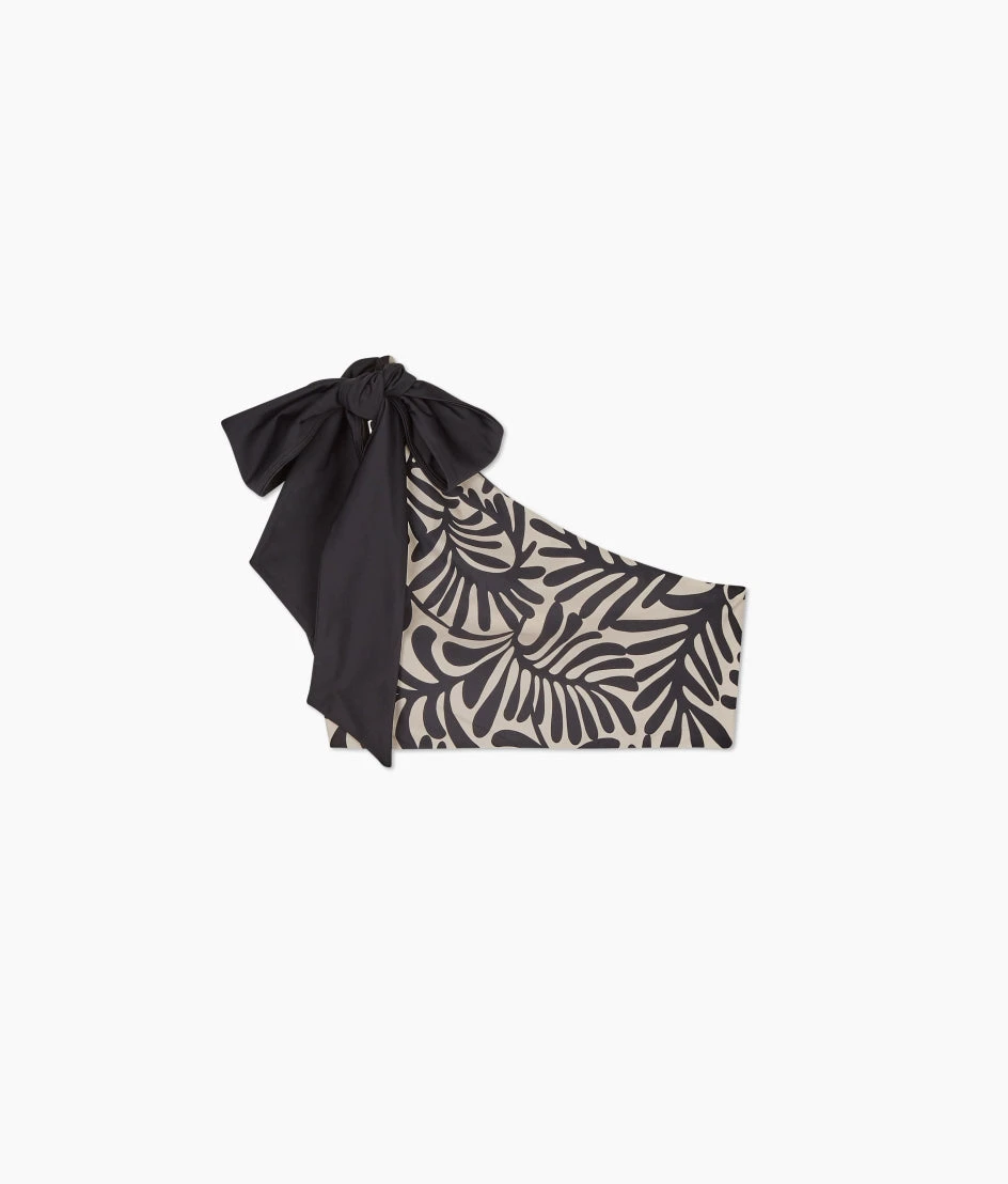 The Bow-Shoulder Ruched Sidestroke Bikini Top - Abstract Palm In Sea Urchin & White Sand 1 The Bow-Shoulder Ruched Sidestroke Bikini Top - Abstract Palm In Sea Urchin & White Sand