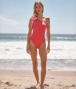 The Long Torso Bow-Shoulder Ruched Sidestroke - Watermelon & Pink Lemonade -Summersalt Shop Bow Shoulder Ruched Sidestroke Watermelon Pink Lemonade 1 5b4108db 9777 400c a98b fdd817fc47c3