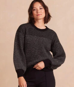The Luxe Cashmere Blend Mix Stitch Sweater - Sea Urchin & Dune -Summersalt Shop CashmereBlendMixStitch SeaUrchin Crop Front