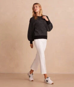 The Luxe Cashmere Blend Mix Stitch Sweater - Sea Urchin & Dune -Summersalt Shop CashmereBlendMixStitch SeaUrchin Front Full2