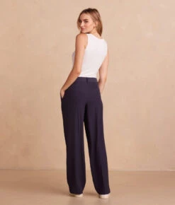 The Classic Pleat Straight Leg Trouser Pant - Midnight 7 The Classic Pleat Straight Leg Trouser Pant - Midnight -Summersalt Shop ClassicPleatStraightLegTrouserPant Midnight Back Full