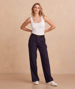 The Classic Pleat Straight Leg Trouser Pant - Midnight