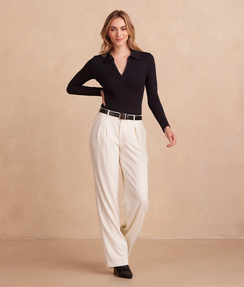 The Classic Pleat Straight Leg Trouser Pant - White Sand 2 The Classic Pleat Straight Leg Trouser Pant - White Sand - Image 2