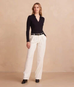 The Classic Pleat Straight Leg Trouser Pant - White Sand
