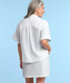 The Cloud Gauze Boxy Cropped Button-Up Shirt - White Sand -Summersalt Shop CloudGauzeBoxyCroppedButton UpShirtWhiteSandBack1