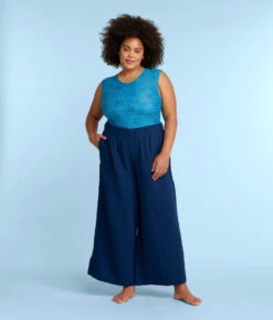The Cloud Gauze Wide-Leg Pants - Deep Sea -Summersalt Shop CloudGauzeWide LegPantsDeepSeaFront2