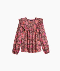 The Countryside Poplin Ruffle Blouse - Vineyard Blooms In Pinot -Summersalt Shop Countryside Poplin Ruffle Blouse Vineyard Blooms in Pinot 5