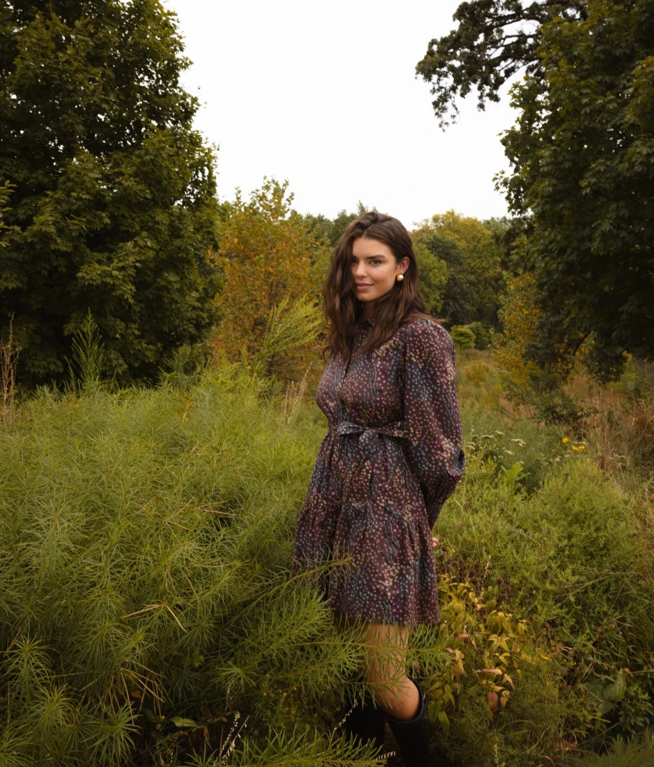 The Countryside Poplin Tiered Shirtdress - Floral Prairie In Chocolate 2 The Countryside Poplin Tiered Shirtdress - Floral Prairie In Chocolate - Image 2
