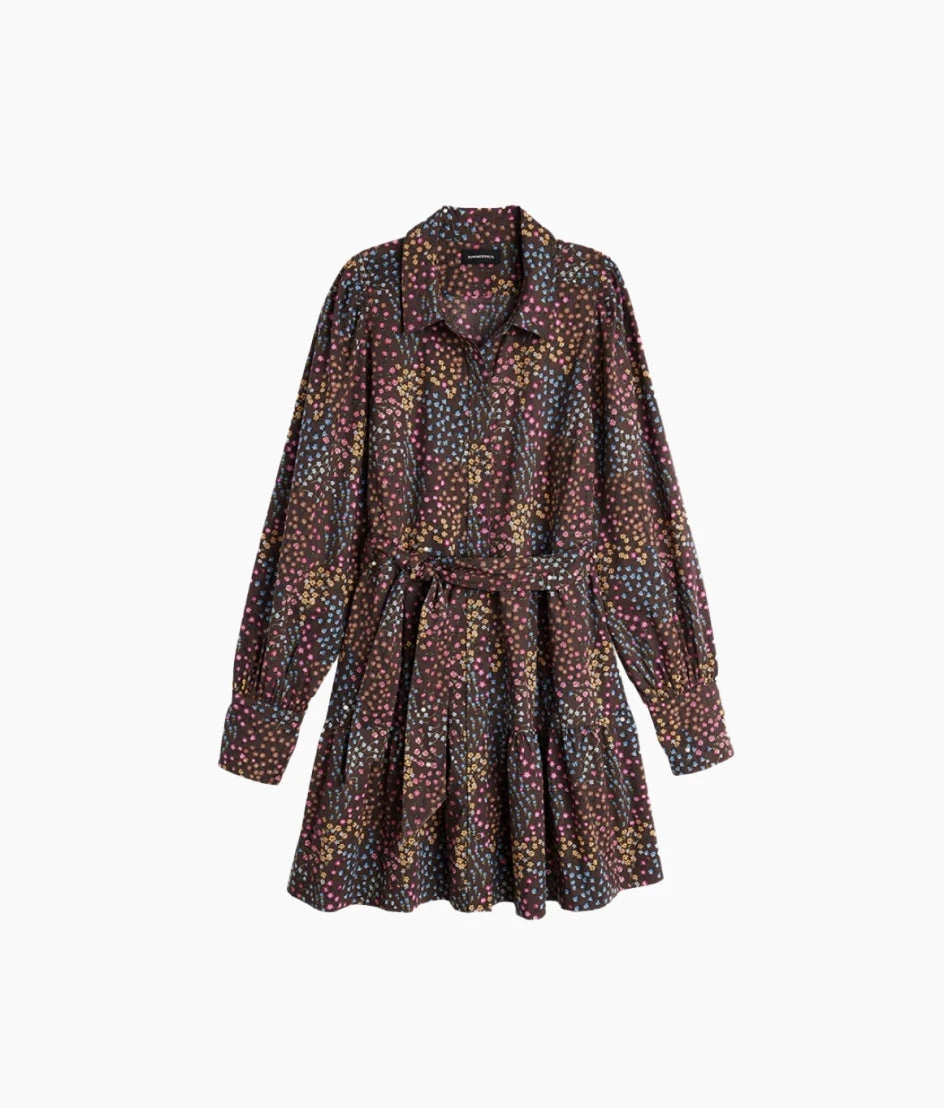 The Countryside Poplin Tiered Shirtdress - Floral Prairie In Chocolate 5 The Countryside Poplin Tiered Shirtdress - Floral Prairie In Chocolate - Image 5