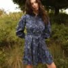 The Countryside Poplin Tiered Shirtdress - Rustic Floral In Midnight