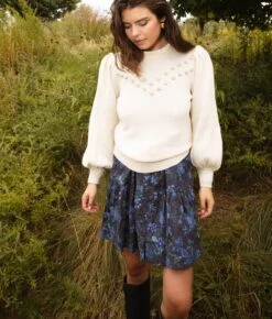 The Countryside Poplin Tiered Shirtdress - Rustic Floral In Midnight -Summersalt Shop Countryside Poplin Tiered Shirtdress Rustic Floral in Midnight 5