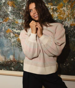 The Coziest Cashmere Blend Soft Stripe Sweater - Pastel Soft Stripe -Summersalt Shop Coziest Cashmere Blend Soft Stripe Sweater Pastel Soft Stripe 3