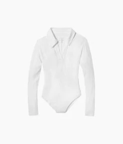 The Essential Long Sleeve Collared Bodysuit - White Sand 9 The Essential Long Sleeve Collared Bodysuit - White Sand -Summersalt Shop Essential Long Sleeve Collared Bodysuit White Sand