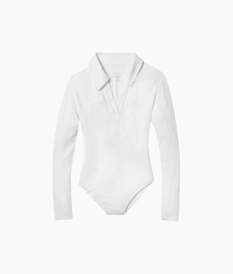 The Essential Long Sleeve Collared Bodysuit - White Sand 5 The Essential Long Sleeve Collared Bodysuit - White Sand - Image 5