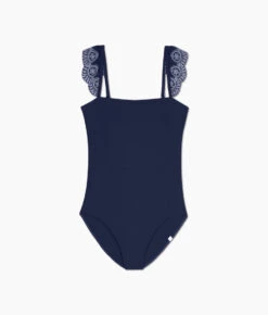 The Eyelet Ruffle Oasis - Deep Sea -Summersalt Shop Eyelet Ruffle Oasis Deep Sea Avorio Stitching FLAT