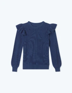 The Flirty Ruffle Sleeve Sweater - Atlantic 11 The Flirty Ruffle Sleeve Sweater - Atlantic -Summersalt Shop FlatLay 2022 09 07T161110.535