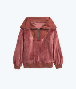 The Plush Velour Half-Zip Pullover - Rosewood -Summersalt Shop FlatLay1 2