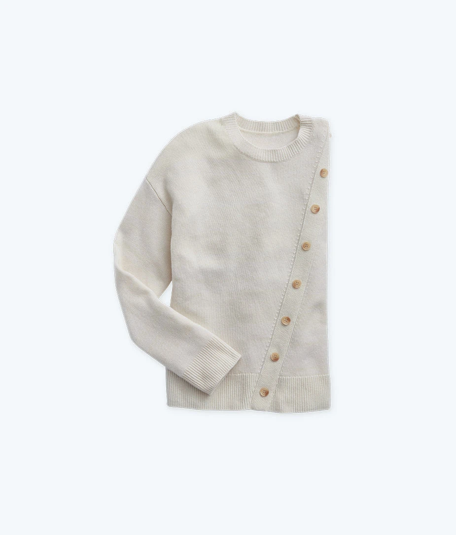 The Luxe Cashmere Blend Button Crewneck - White Sand 4 The Luxe Cashmere Blend Button Crewneck - White Sand - Image 4