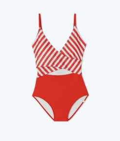 The Sea Breeze Cutout One-Piece - Mixed Stripe In Grapefruit & White Sand -Summersalt Shop FlatLay32 17f4976a 7285 459c 9280 94ee6ecd0504