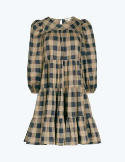 The Tiered Mini Dress - Buffalo Check In Midnight & Toffee -Summersalt Shop FlatLay4 6601f650 4a5c 4c25 9146 9a22789256b1