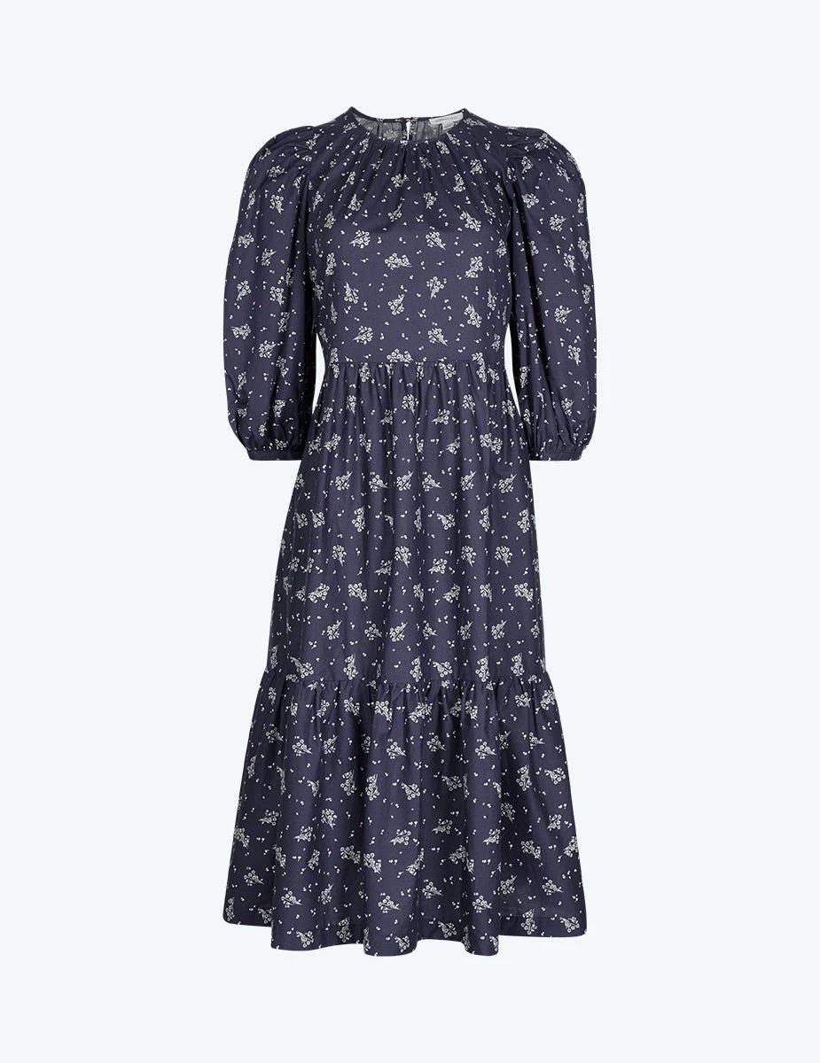 The Tiered Midi Dress - Cottage Floral In Midnight 3 The Tiered Midi Dress - Cottage Floral In Midnight - Image 3
